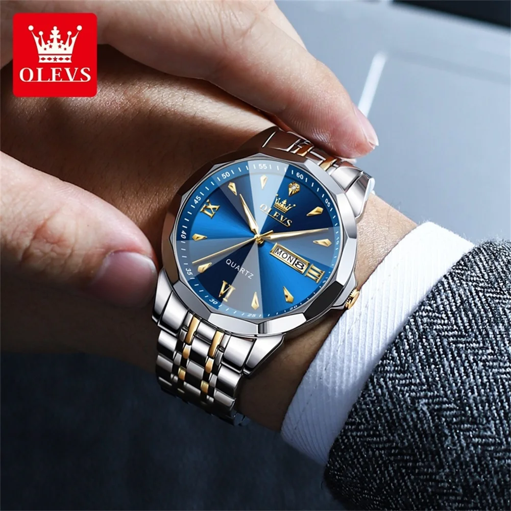 OLEVS 9998: reloj de cuarzo de acero inoxidable, resistente al agua, de diseño elegante y para uso profesional, tanto para hombres como para mujeres, con indicador de día y fecha.