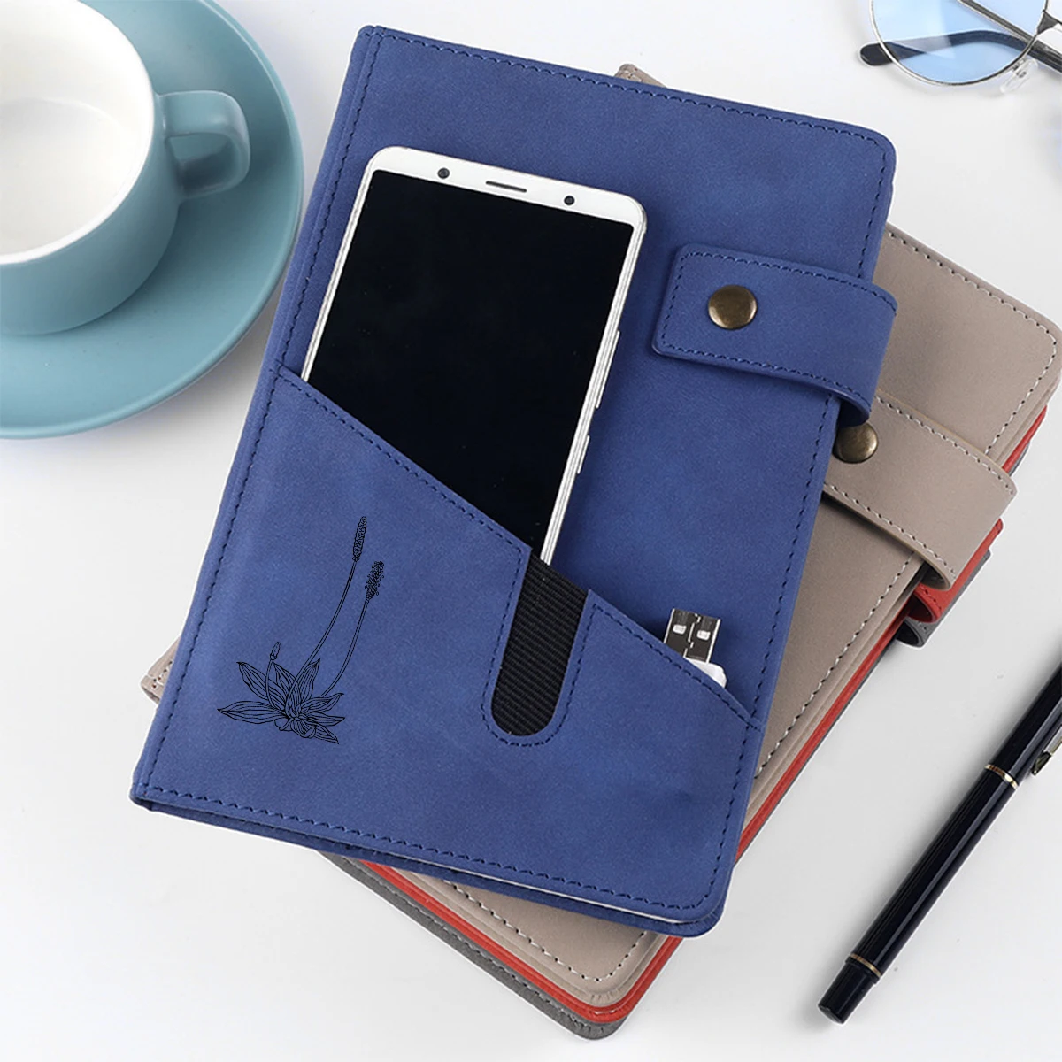 1PC A5 magnetic clasp business notebook, A5 hardcover leather sketchbook, 200 pages of thick blank paper, unisex, lineless for d