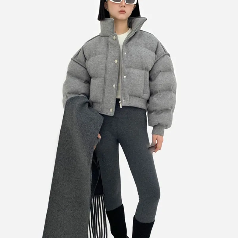 2024 Winter new warm grey cotton padded coat thicken short parkas women puffy warm outwears winter jackets female