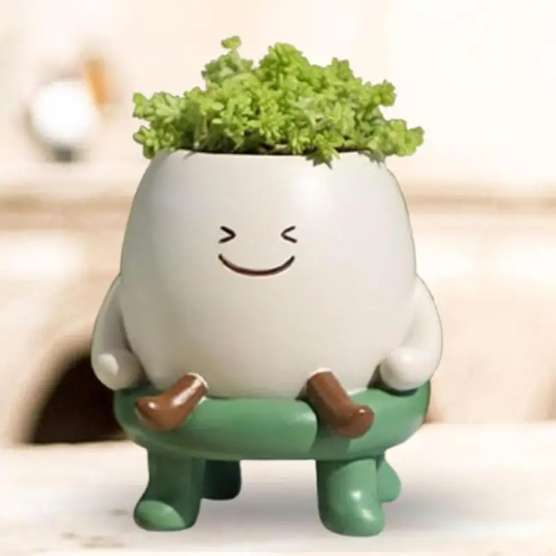 9x10cm Pot Cactus Pot Cute Planter Stylish Smile Legs Planter Mini Resin Pots Gift