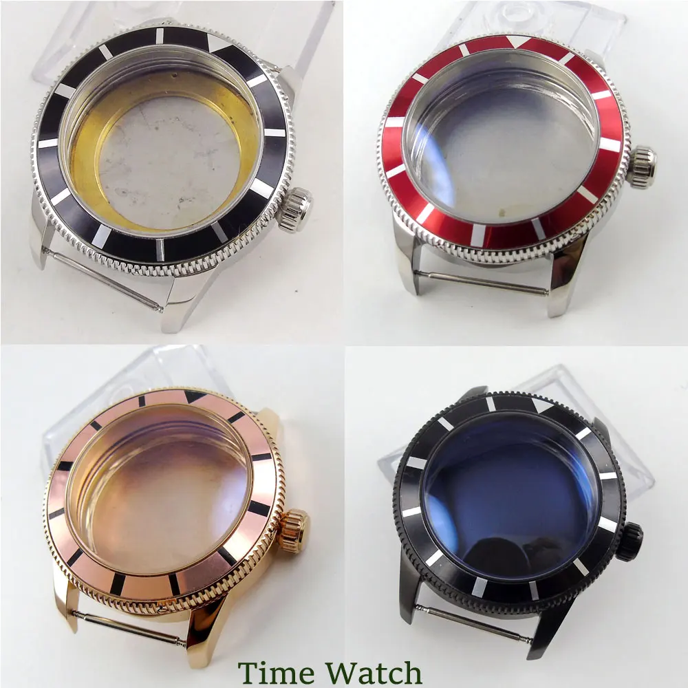 Silver/PVD Watch Case 46mm Fit ETA 2836 Miyota 8215 821A 8205 DG Mingzhu2813 3804 ST1612 Automatic Movement Aluminum Alloy Bezel