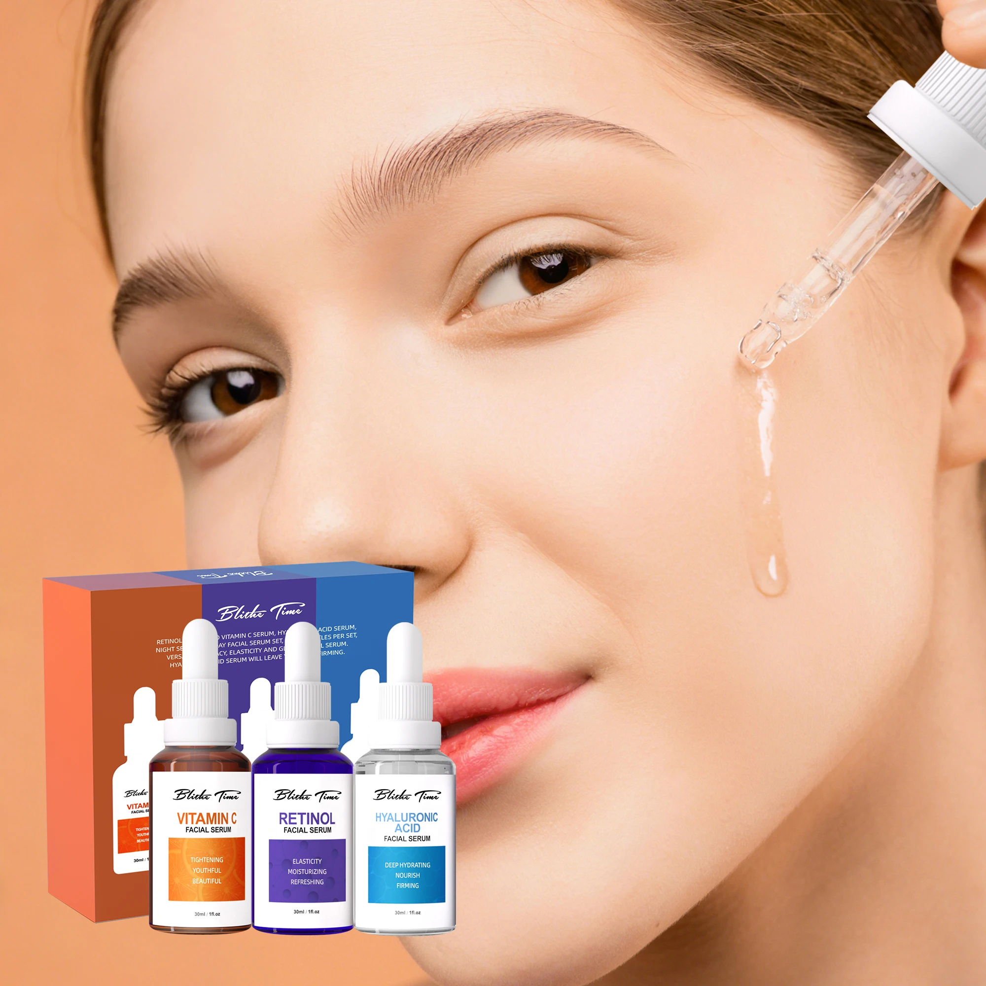 

Набор Blithe Time Essence 30 мл * 3 шт./компл. с VITAMIN C RETINOL HYALURONIC ACID, мульти-уход за кожей, разглаживанием и оперения кожи, увлажнение