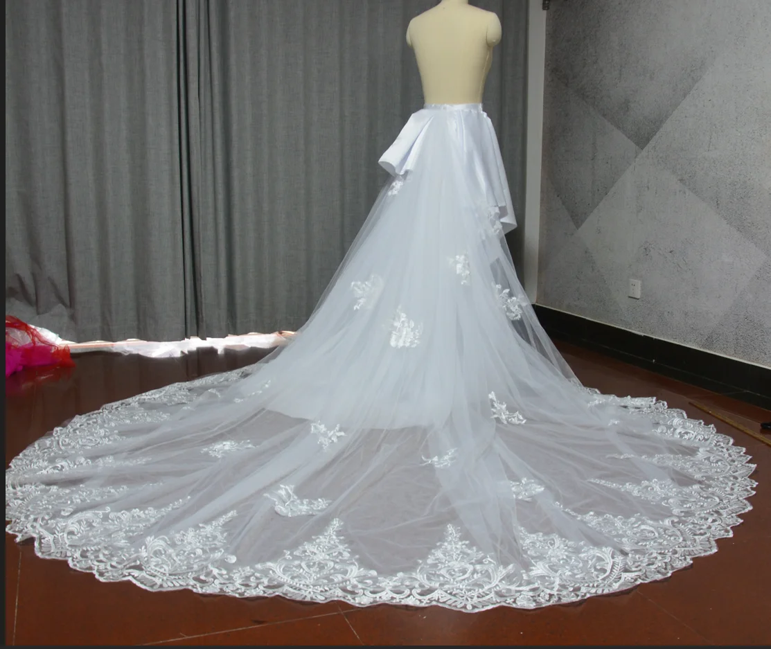 wedding removable skirt bride Detachable Train lace skirt applique Cathedral train custom size wedding skirt