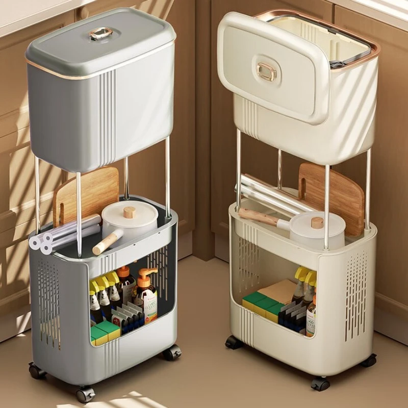 

Kitchen trash can household with lid no bending removable large capacity double layer food waste dry and wet separation