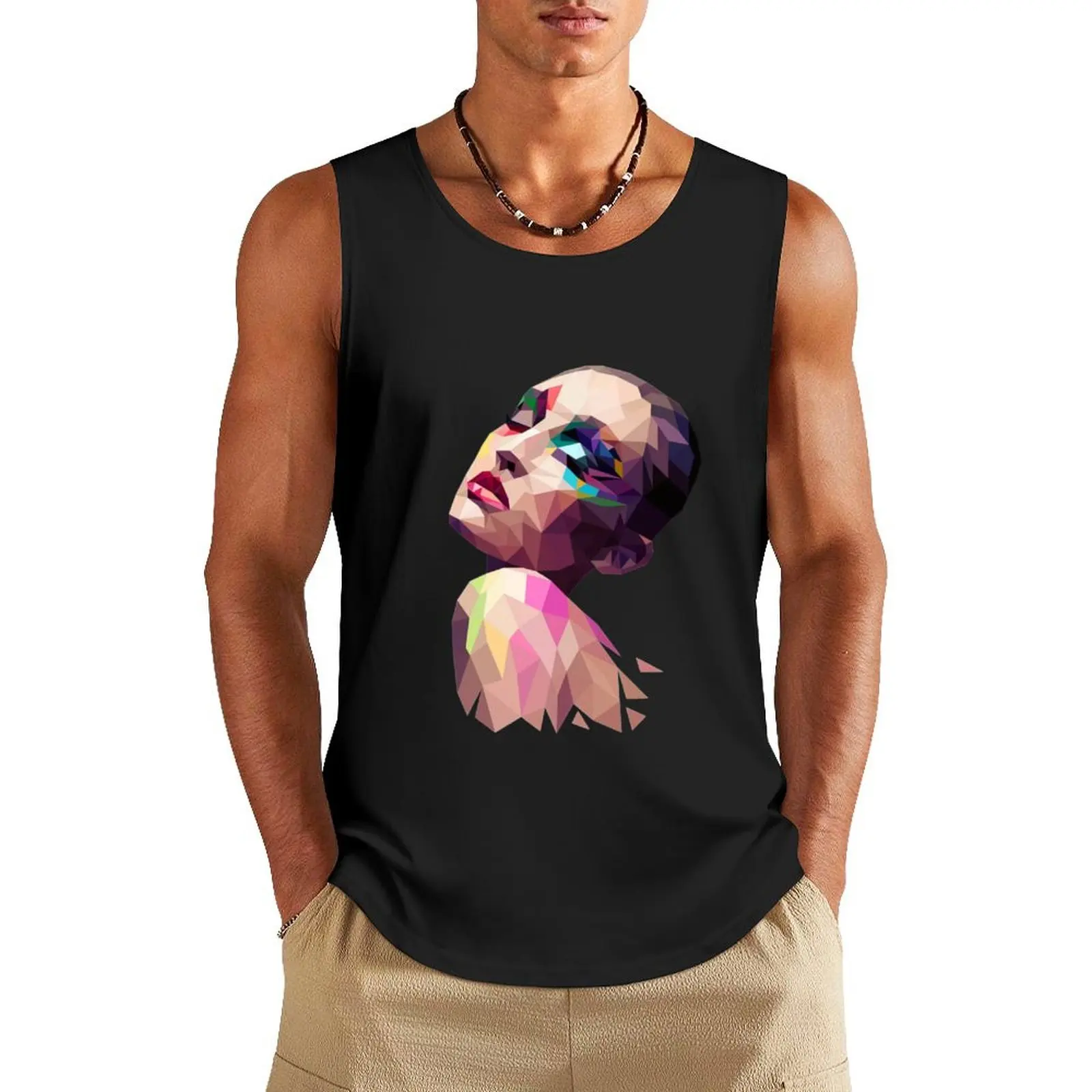 

very colorful beautiful face Tank Top Gym t-shirt man sleeveless Men's t-shirts clothes for men summer