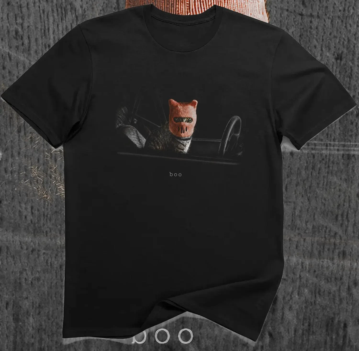 Boo Masked Cat T-Shirt – Funny Spooky Bandit Cat Graphic Tee Four season popular unisex T-shirt