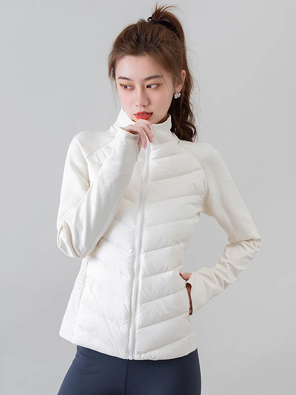 Spor White Du down Jaet レディース 軽量 暖かい アウトドア フィットネス ファッショナブル スリミング アウター カジュアル スレ ジッパー クロ...