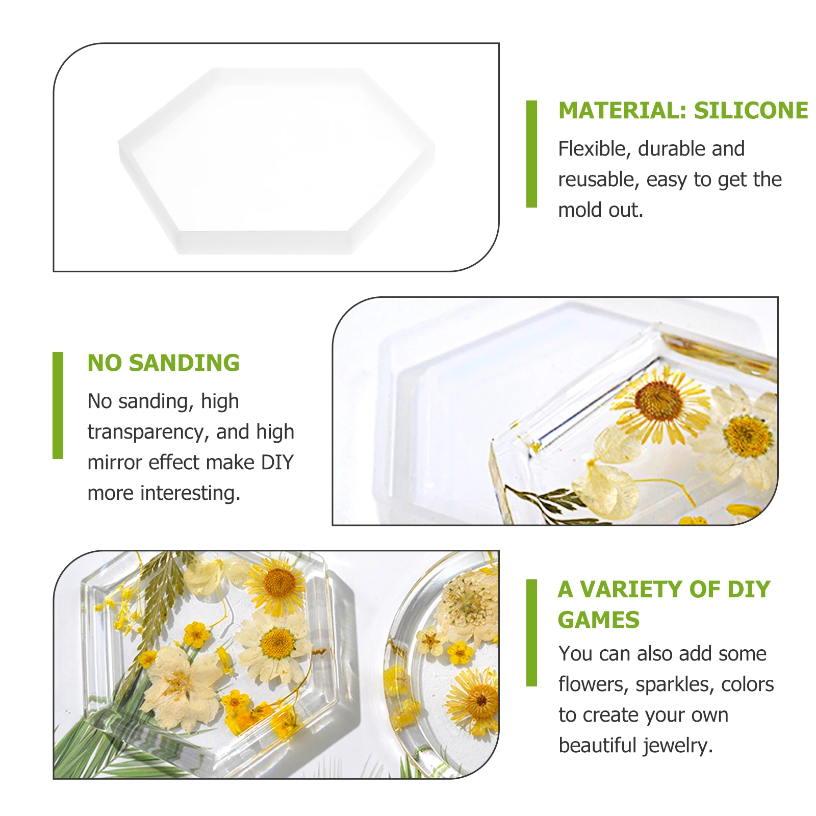 

3pcs Silicone Diy Silicone Molds for Handmade Jewelry Crystal Epoxy Handmade Hexagon Mold Mold Craft Projects Gifts