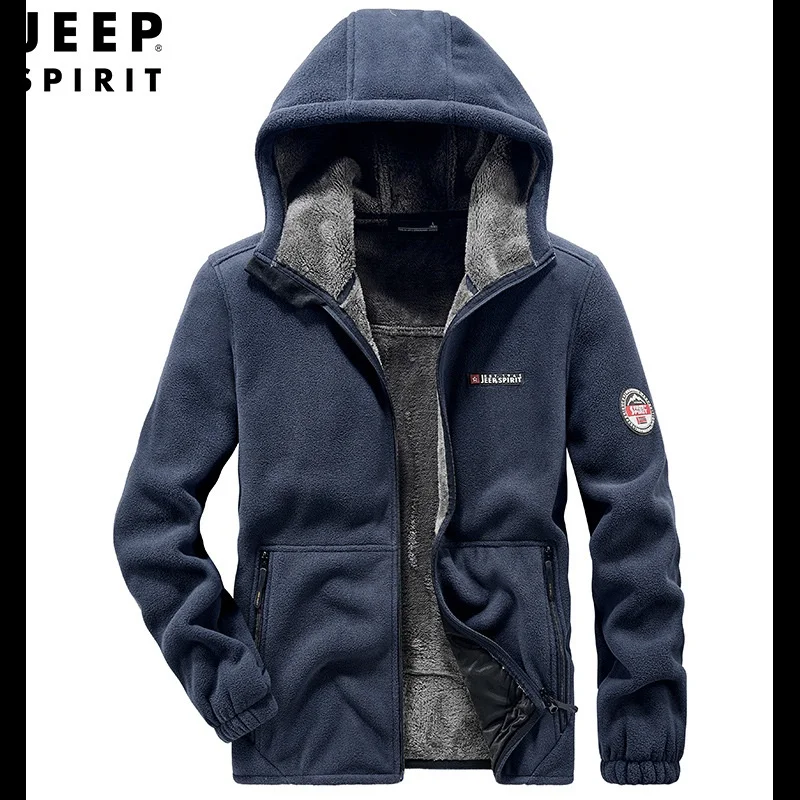 Jeep Spirit Men's Jacket Hooded Autumn and Winter Coat Polar Fleece Outdoor Warm Casual Fashion High Quality