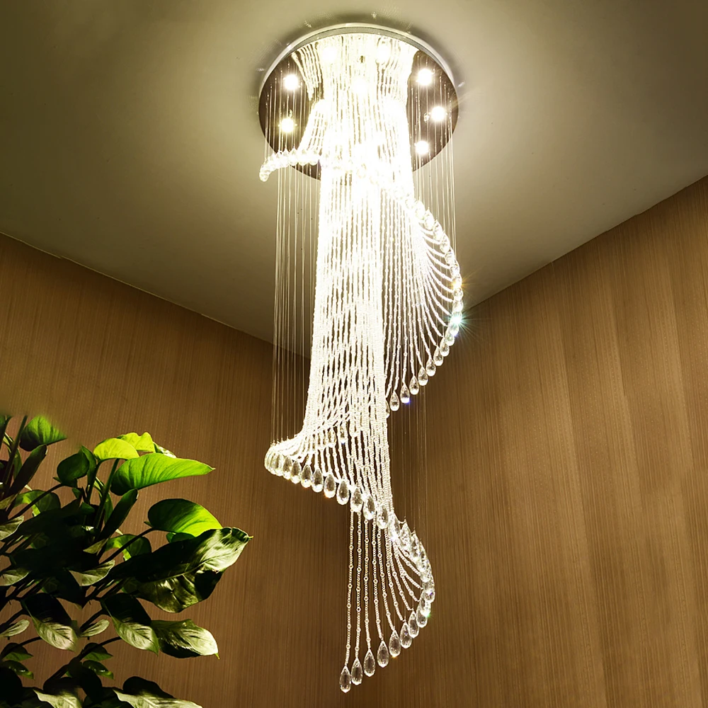 Modern Spiral Crystal Staircase Ceiling Chandelier Loft Theater Creative Villa Hall Long Hanging Lamp