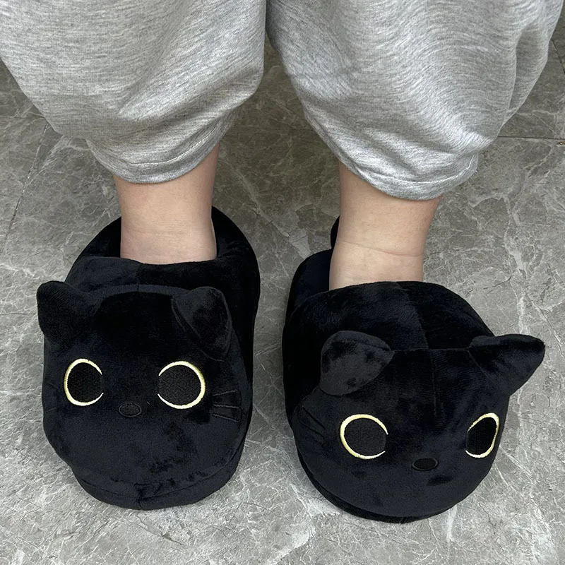 Cartoon Full Covered Cat Slippers Warm Winter Slides Soft Plush Doll Indoor Cute Anime Bedroom Shoes For Man Woman Home Use