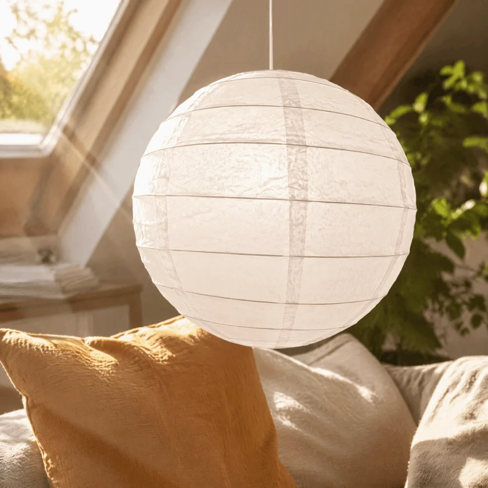 Spherical Paper Lantern Irregular Shape Vintage Rice Paper Lamp Warm Atmosphere Large Round Lampshade Kitchen Island