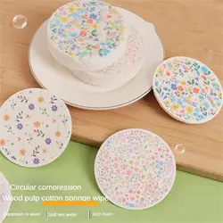 Round Flower Wood Pulp Cotton Sponge To Wipe The Kitchen Rag Dishwashing Cotton Non-stick Oil Absorbent Compressed Wood Sponge