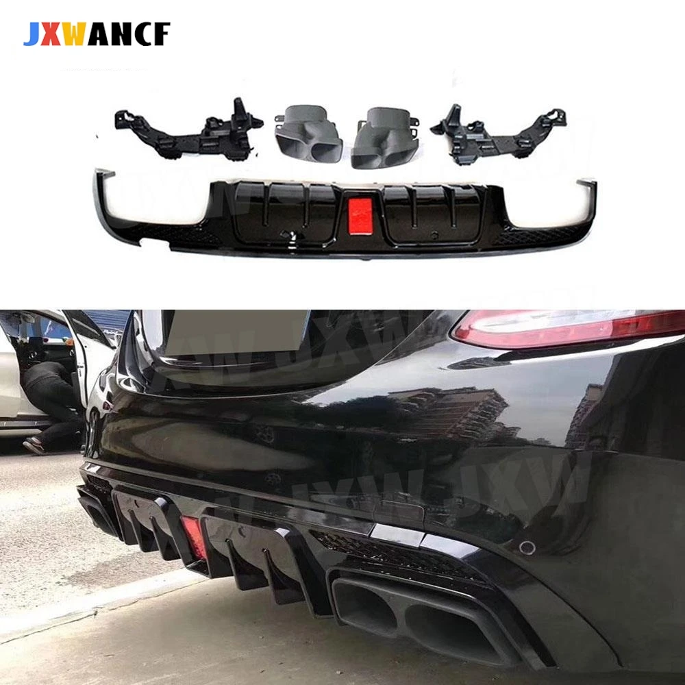 

JXWANCF Carbon Look Car Rear Lip Diffuser With Light Exhaust Tips for Benz C Class W205 C63 AMG 4 Door 2015-2019 ABS Kits