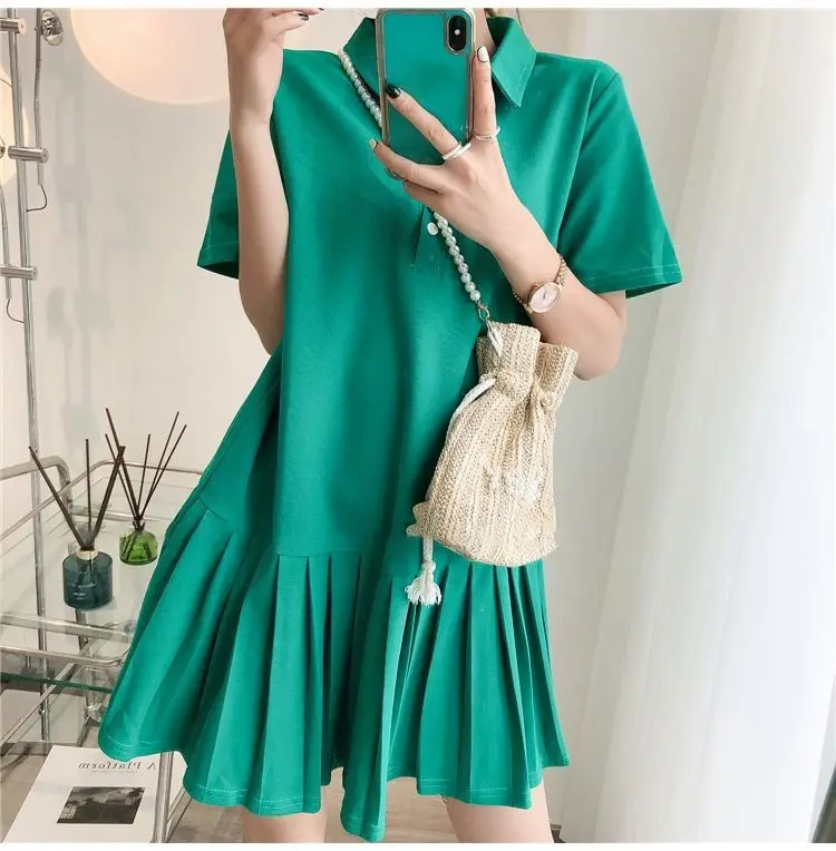 Vestido de Verano de Manga Corta con Cuello  Estilo Coreano para Mujer Talla ande, Hoado, Adeazante, Falda Pada ...