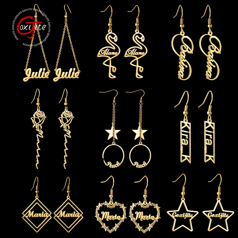 Goxijite Multi Style Earrings For Women Stainless Steel Pentagram Rose Pattern Pendant Earrings Daily Accessories Jewelry Gift