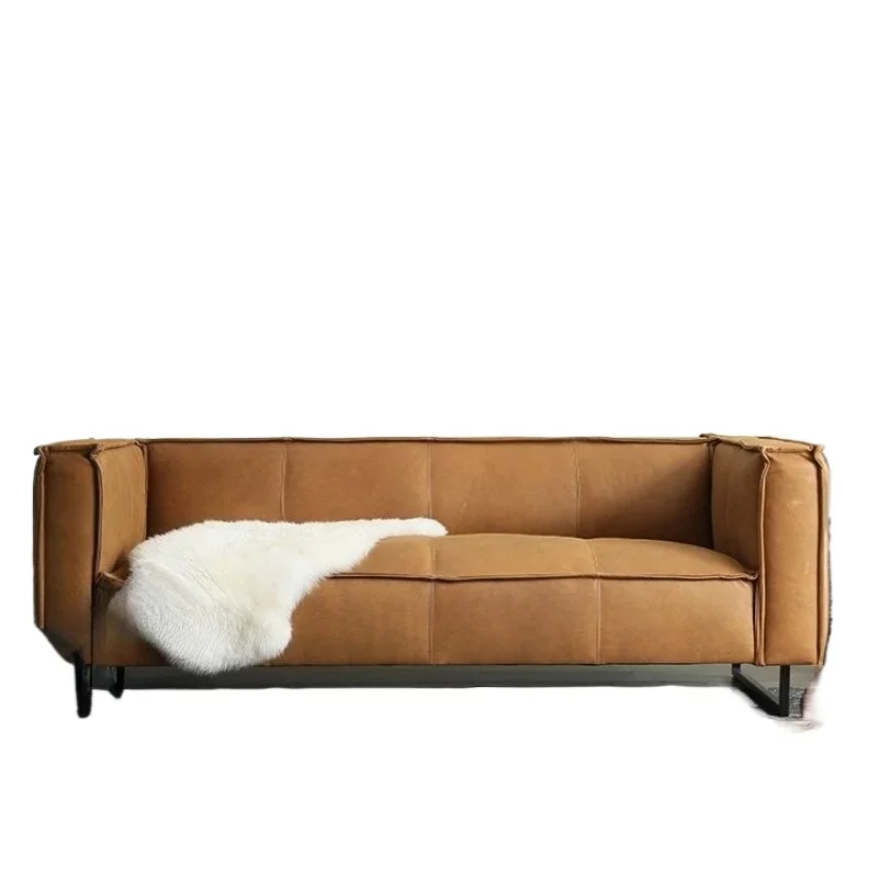 Imported Italian style first layer cowhide modern rural light retro leather sofa