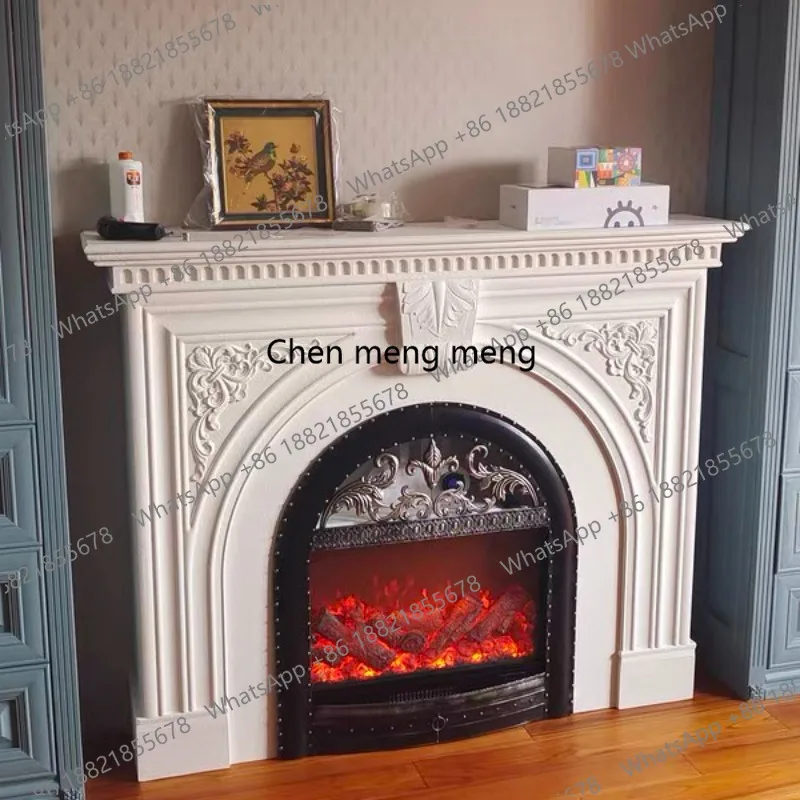 

French retro solid wood fireplace simulation fire European living room fake fire fireplace heating decoration