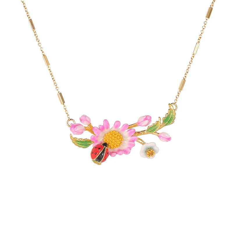 

Enamel Flower Choker Ladybird Daisy Pendant Necklace Fashion Jewelry Accessory