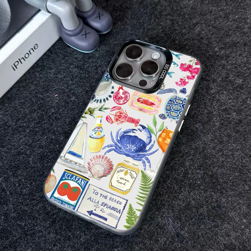 Fruit Cocktail Sea Collar Phone Case IMD Color Silver Shell For IPhone 16 15 14 13 12 11 Pro Max Plus