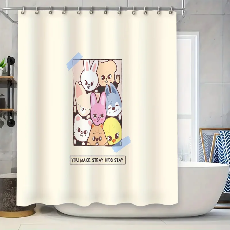 Корейская поп-хлопская групповая занавеска для душа BTs Kpop Декор Эстетический декор комнаты Моющаяся ткань для ванной комнаты Фон настенный