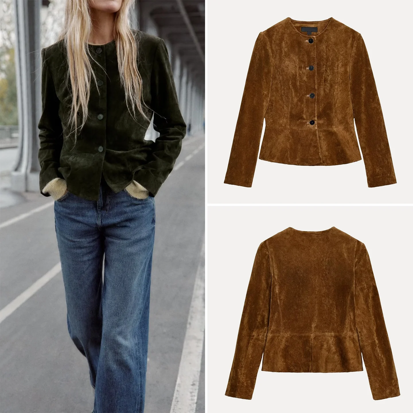 

Ele повседневная верхняя одежда из искусственной замши для женщин, осень 2023, Z, длинное женское пальто с застежкой на пуговицы