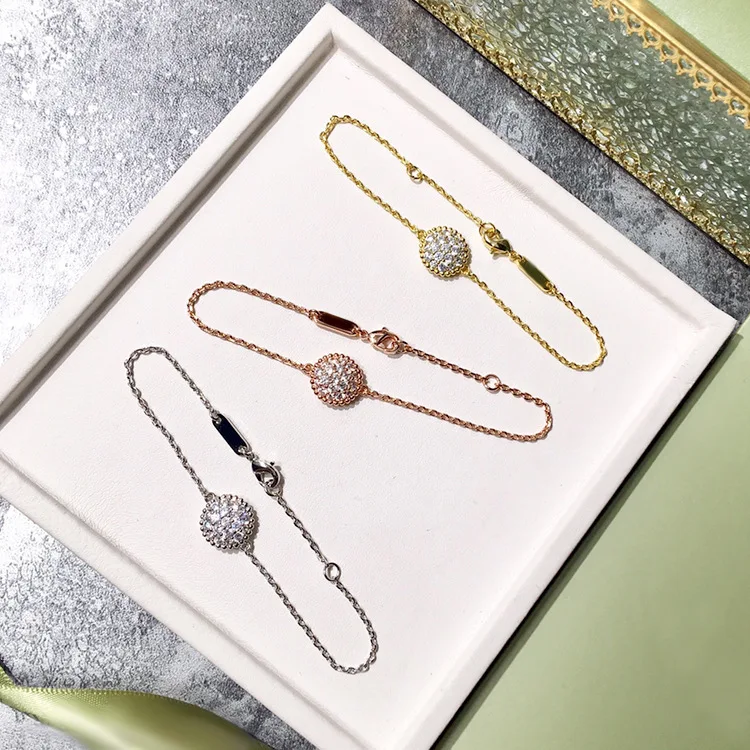 

Versatile flower buds, exquisite and sparkling circular curved surface with full diamond bead edge bracelet in three colors
