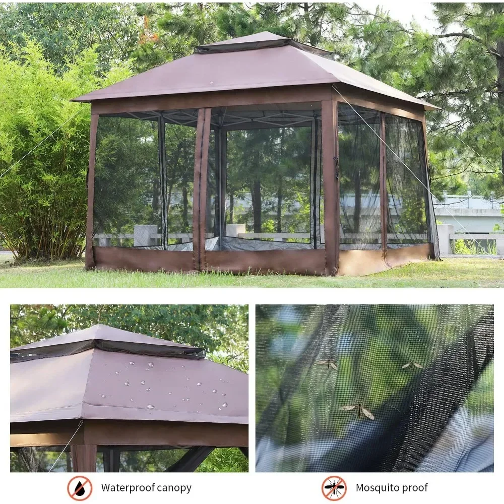 10'x10' Pop Up Gazebo Outdoor Canopy Gazebo Patio Canopy Gazebo with Mosquito Netting Double Roof Tops for Outdoor Garden