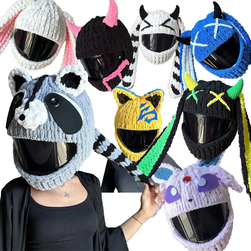 2025 New Foreign Trade Cross-border Helmet Cap Motorcycle Head Cover Cartoon Knit Autumn Winter Motorcycle Helmet Protective