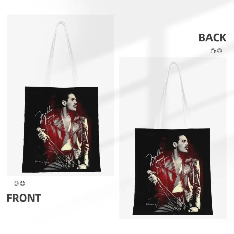 Cute Rock Band Freddie Mercury Shopping Tote Bag Reusable British Singer Groceries Canvas Shoulder Shopper Bag