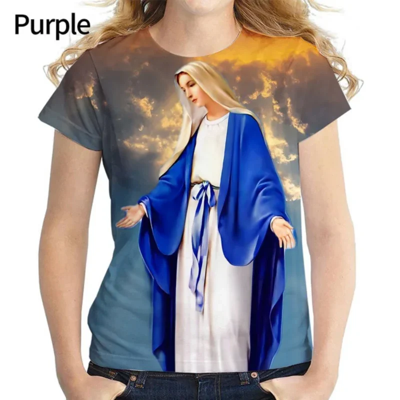 Y2K Clothing New Virgin Mary T Shirt for Women Summer Casual Loose Christian Mother of God Graphic T-shirt Harajuku Tops Tees