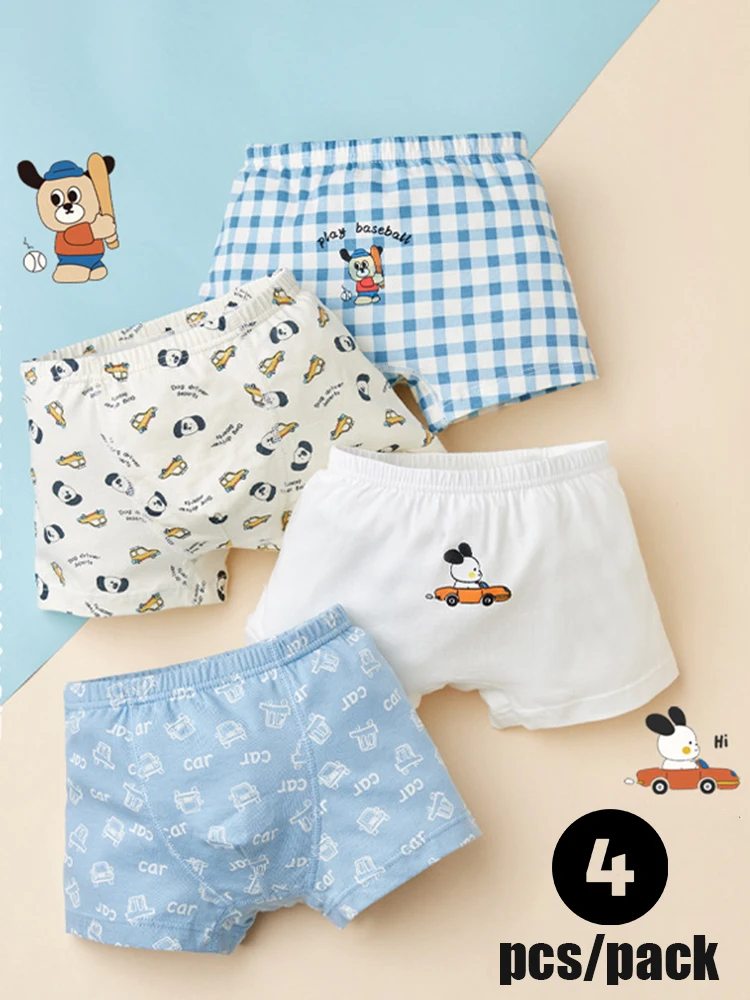 4 pcs/Lot Children\'s Underwear Kids Panties Underpants Cartoon Dog Puppy Comfortable Shorts Briefs Boxers For Boys