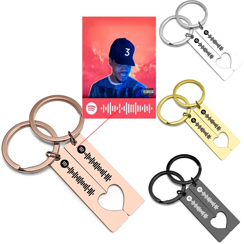 2025 سلاسل المفاتيح رمز سبوتيفي شخصية-الفولاذ المقاوم للصدأ الموسيقى زوجين كيرينغ هدية للنساء الرجال مجوهرات محفورة