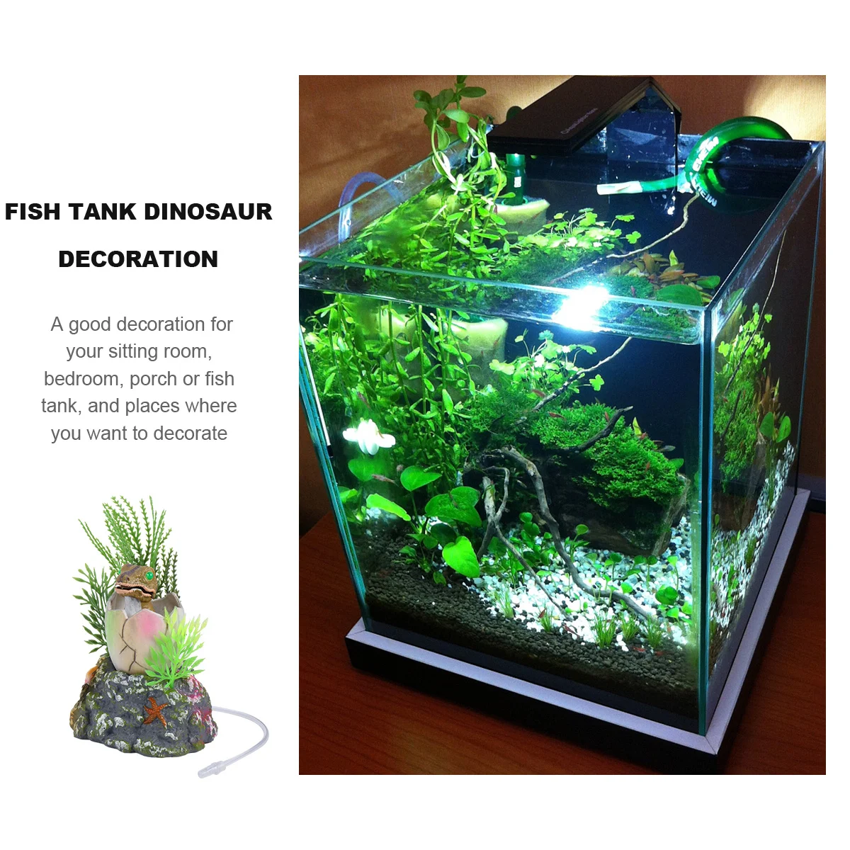 

Fish Tank Air Bubbler Decoration Resin Aquarium Ornament with Oxygen Pump Function for Fish Hiding Dinosaur Shelter Habitat
