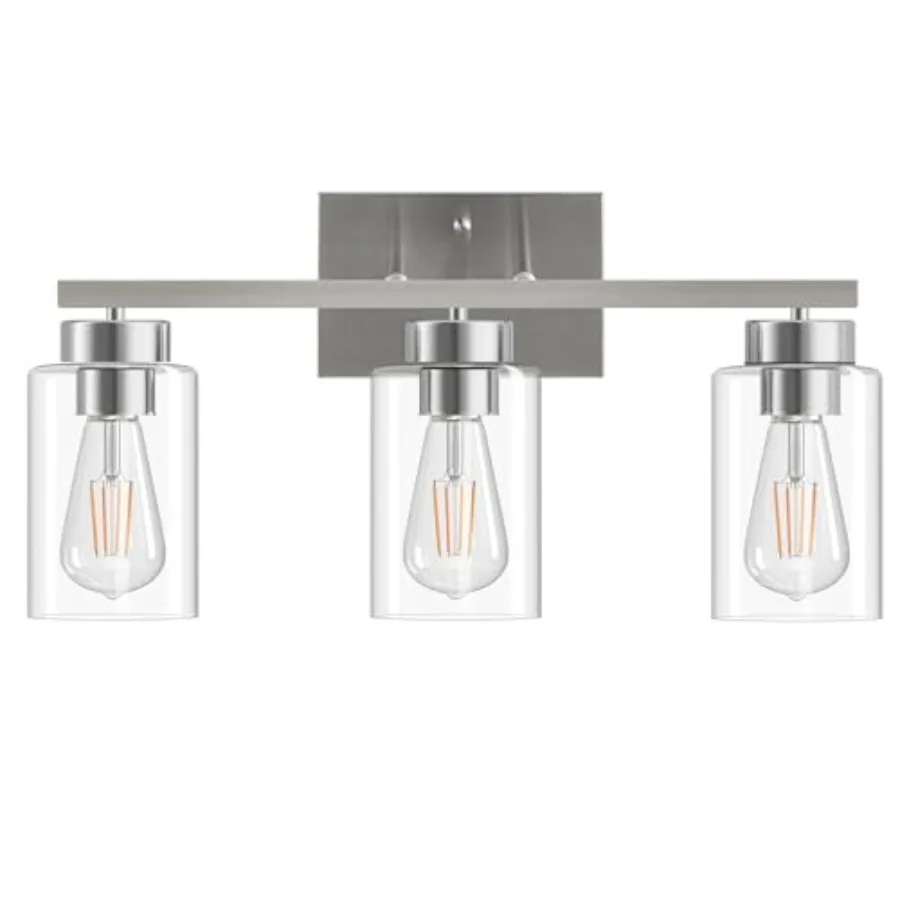 

Bathroom Light Fixtures, Brushed Nickel Vanity Light with Clear Glass Shade, Modern Wall Sconce for Mirror Bedroom Living Room