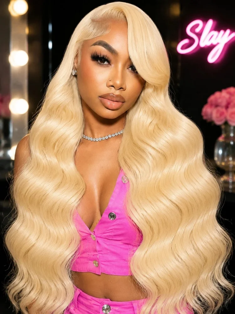 613 Blonde Body Wave Lace Front Wig - 180 Yoğunluklu 613 Sarı Peruk, İnsan