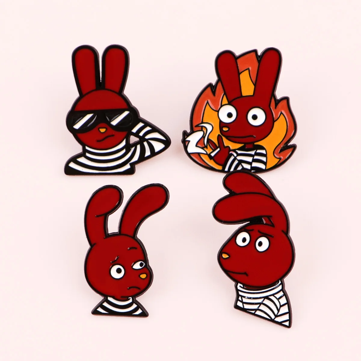 4 Stück Cartoon-Tier-Hasen-Emaille-Pin, rote Brosche für Mantel, Damenbroschen, modische Reversnadeln, Schmuck, Geschenk für Freunde