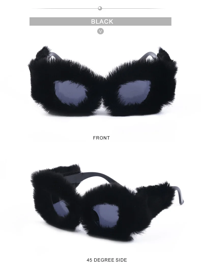 Modische Katzenaugen-Sonnenbrille für Damen 2026 Luxus-Markendesigner Rosa Weiche Fell-Samt-Sonnenbrille für Damen Handgefertigte Plüsch-Brillen – Detail 14