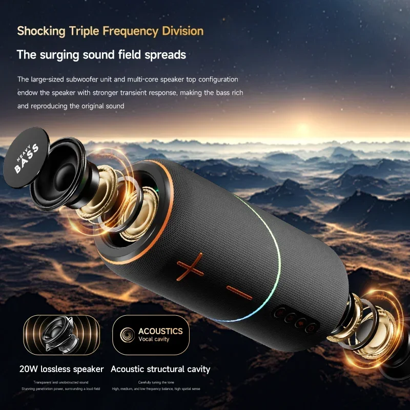 Portable Caixa De Som Outdoor Boombox Camping Bluetooth Speaker Wireless Waterproof Subwoofer HIFI Sound Column TWS/TF Card