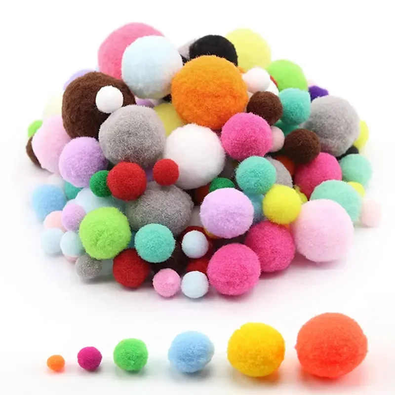 

30-300pcs Pompoms Ball Multicolor Fluffy Soft 8/10/15/20/25/30mm Assorted Pompoms Balls for DIY Kid Toy Art Crafts Decorations
