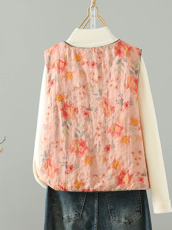 Coreano japonês marca feminina thiened algodão jaet inverno tamanho grande chinês sle floral impressão buttonl colete topo