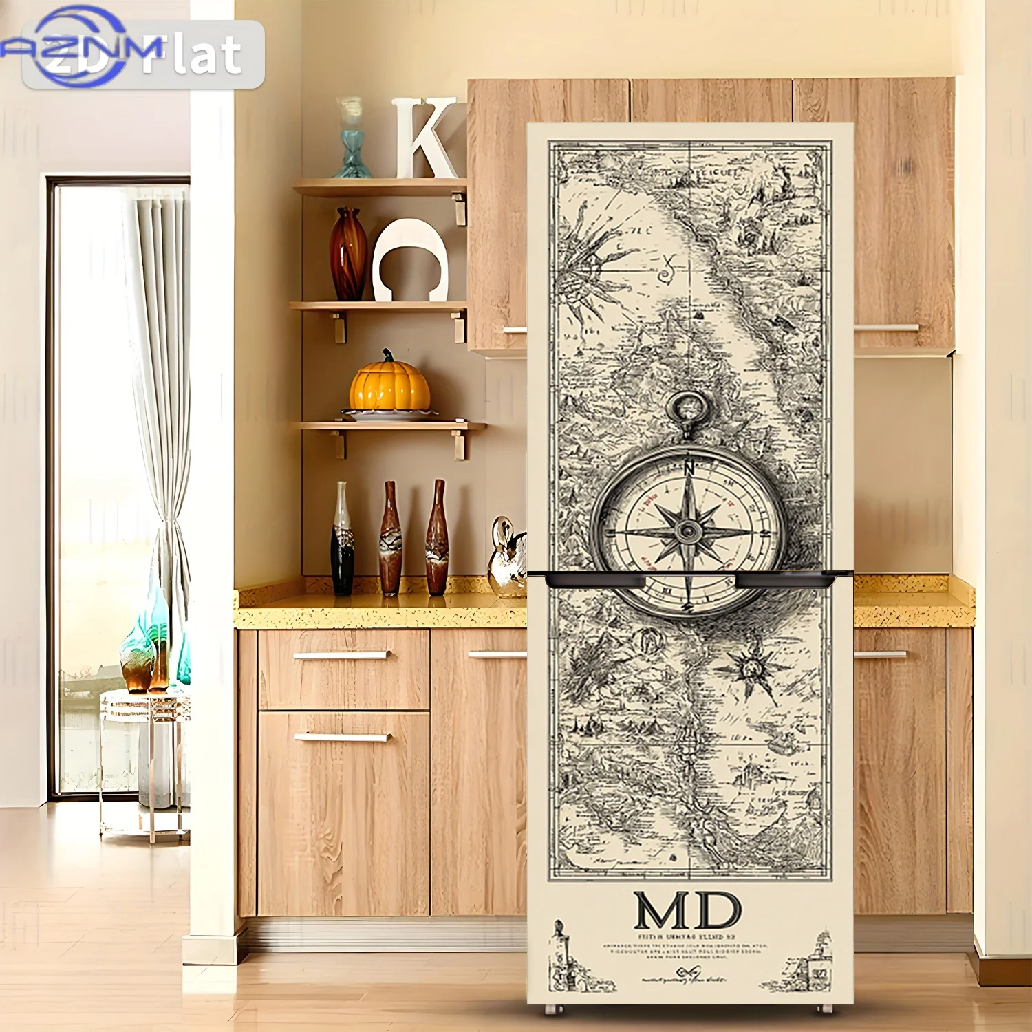 1pc of Refrigerator Sticker Measuring  Featuring a Map And Compass Design, Self-Adhesive Wall Decor Suitable for Cabinets And