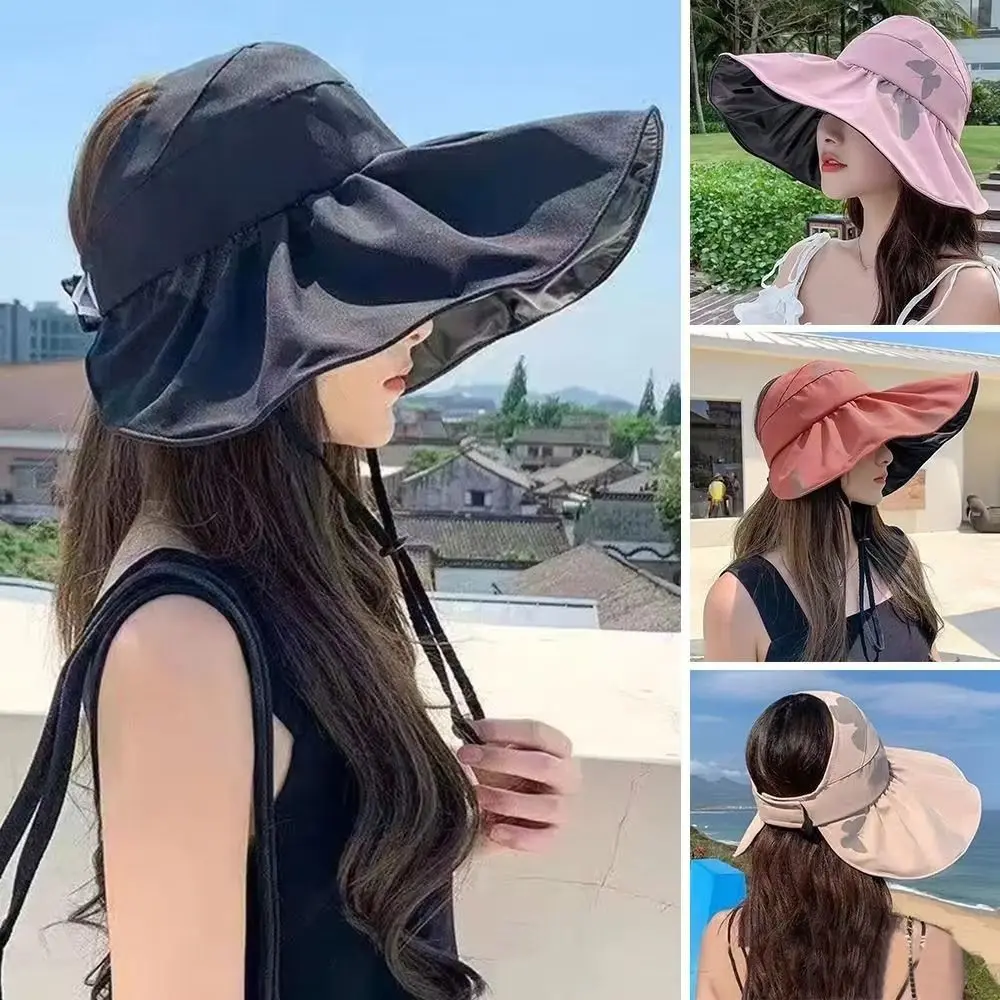 UV Protection Large Visor Sun Hat Empty Top Wide Brim Summer Sun Cap Breathable Comfortable To Wear Sunscreen Bucket Hat Ladies