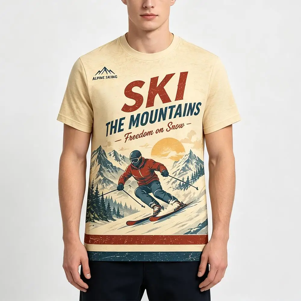 Retro Alpine Skiing 3D Print T-shirt Street Fashion Trendy Harajuku Style Tops Men Women Outdoor Sport Casual Short Sleeve Tee
