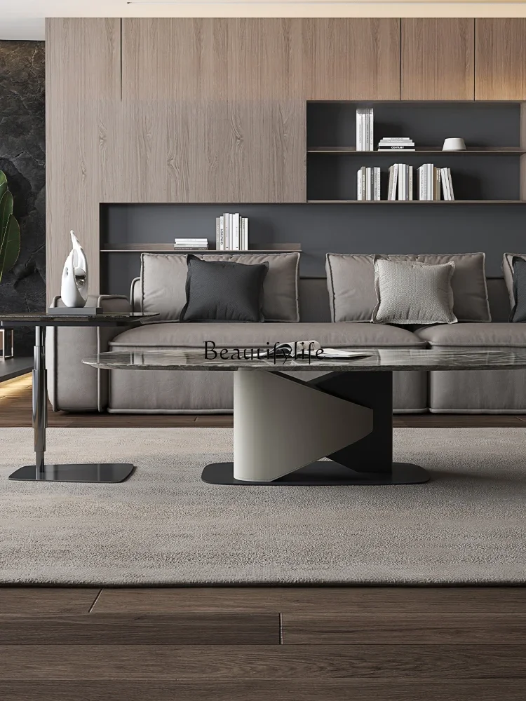 Italian minimalist marble high and low coffee table combination rectangular high-end atmosphere