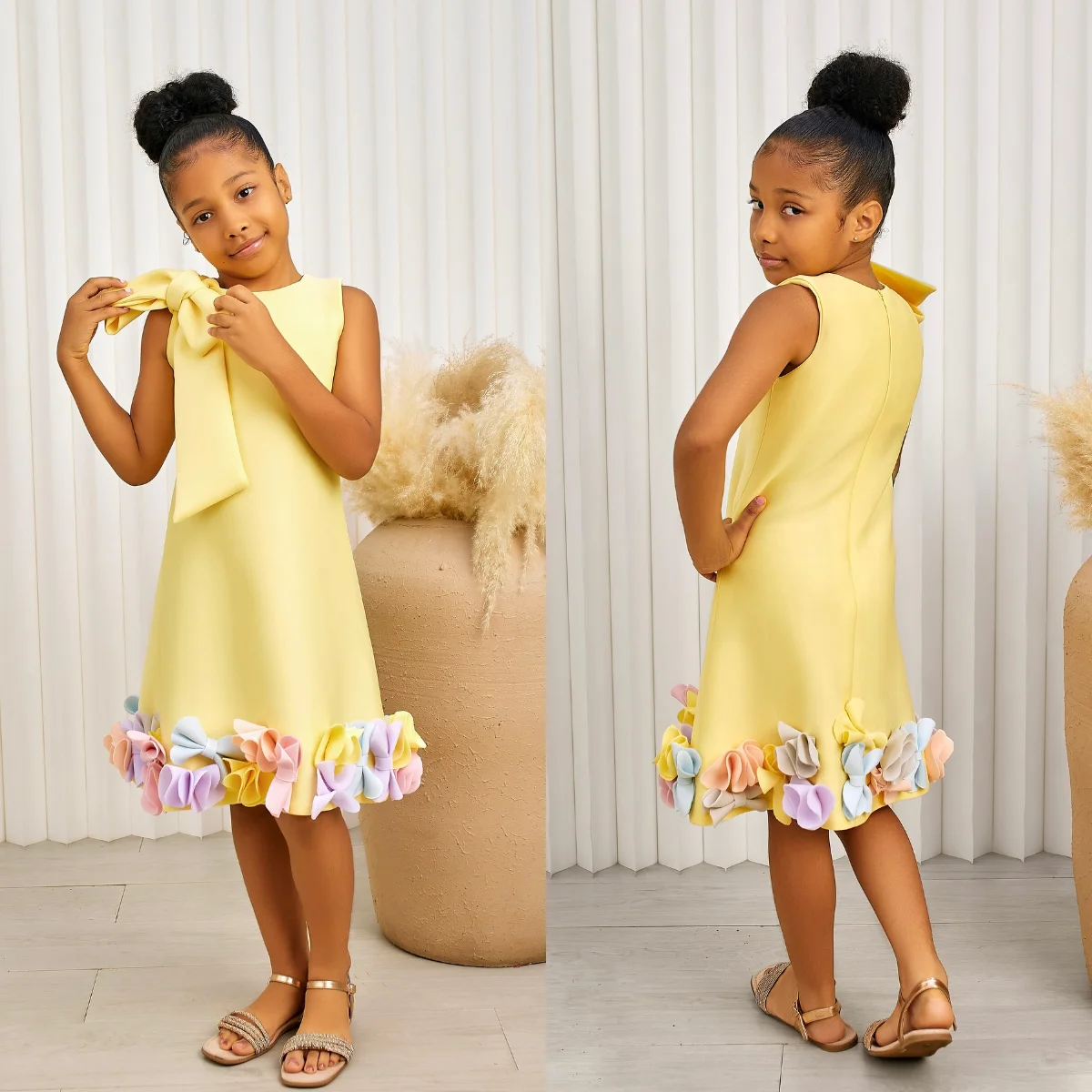 

Желтое милое платье для девочек на день рождения с бантом, длиной до колена, для девочек-цветочниц на свадьбу, детское выпускное платье, на заказ