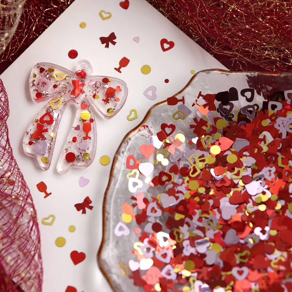 5g Wine Party Resin DIY Accessories Red Bowknots Round Dot Heart Sequin Filler Resin Glitter Carnival Dance Ball Gift Decoration