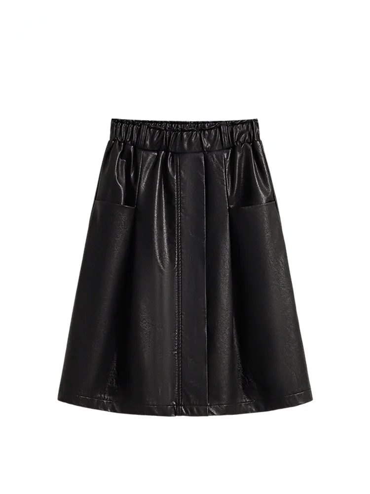 

Fashionable A-Line Leather Skirt High Waist plus Size Women's Early Spring New Style Versatile Loose Trendy Half-length Skirt