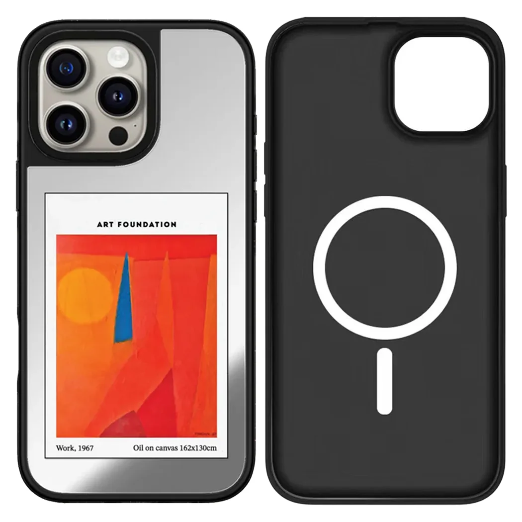 

Art Mirror Surface Black Border Magnetic Phone Case Cover for IPhone 12 13 14 15 16 17 Pro Max Case for iPhone 17 Air