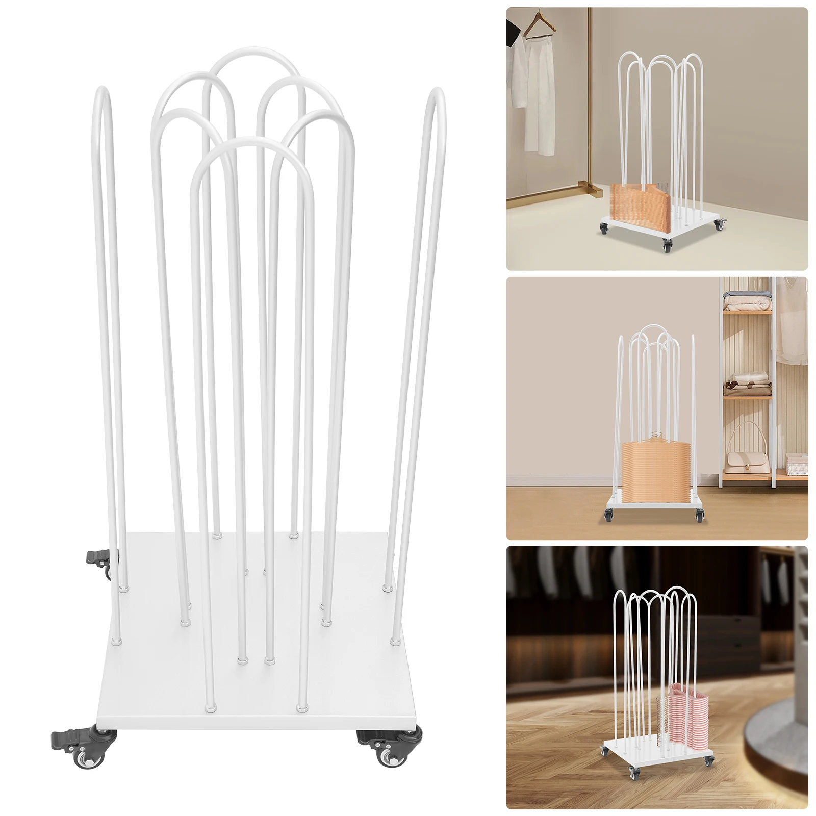 

Silver Metal Hanger Organizer,Square Hanger Rack with 4 Wheels Freestanding 40*40*85cm Load 30kg for Bedrooms,Clothing Stores